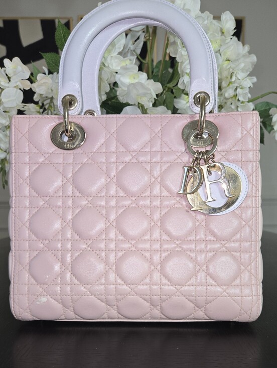 Dior Handbags - CHRISTIAN DIOR Lambskin Cannage Medium Tri-Color Lady Dior in Rose Pale